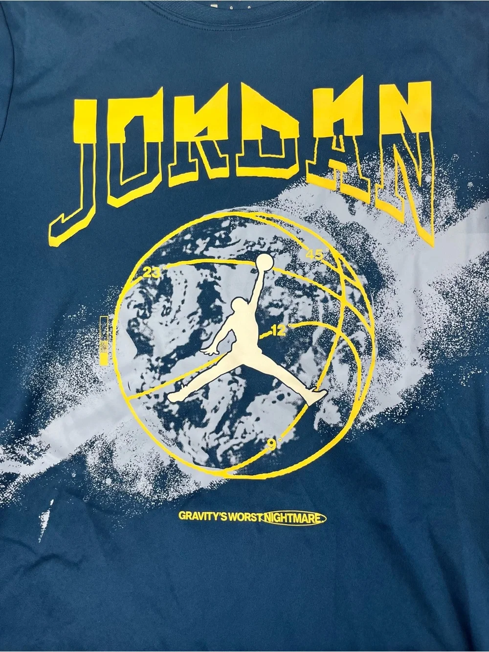 Jordan Blue Short Sleeve Tee with Yellow & White Graphic Boys Size Large 14/16